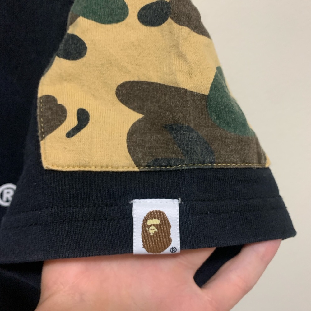 Bape College Logo Camo Sleeve Spellout T-Shirt Black Size L Authentic - Picture 4 of 7